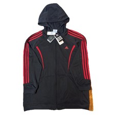 Adidas Youth Full Zip Hoodie Jacket Black 3 Stripe Red Logo Youth XL NWT