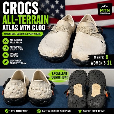 Crocs All-Terrain Atlas Clog MTN White Black M9 W11 Trail Slip On Shoes