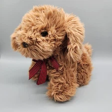 Vintage Commonwealth Puppy Dog Plush Red Plaid Bow Stuffed Animal 14" Shaggy HTF