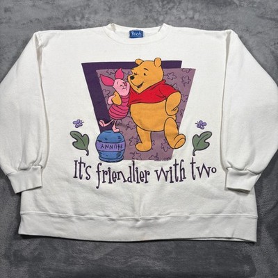 Vintage Pooh Sweatshirt Mens L/XL White Piglet Its Friendlier With Two Warm Wear
