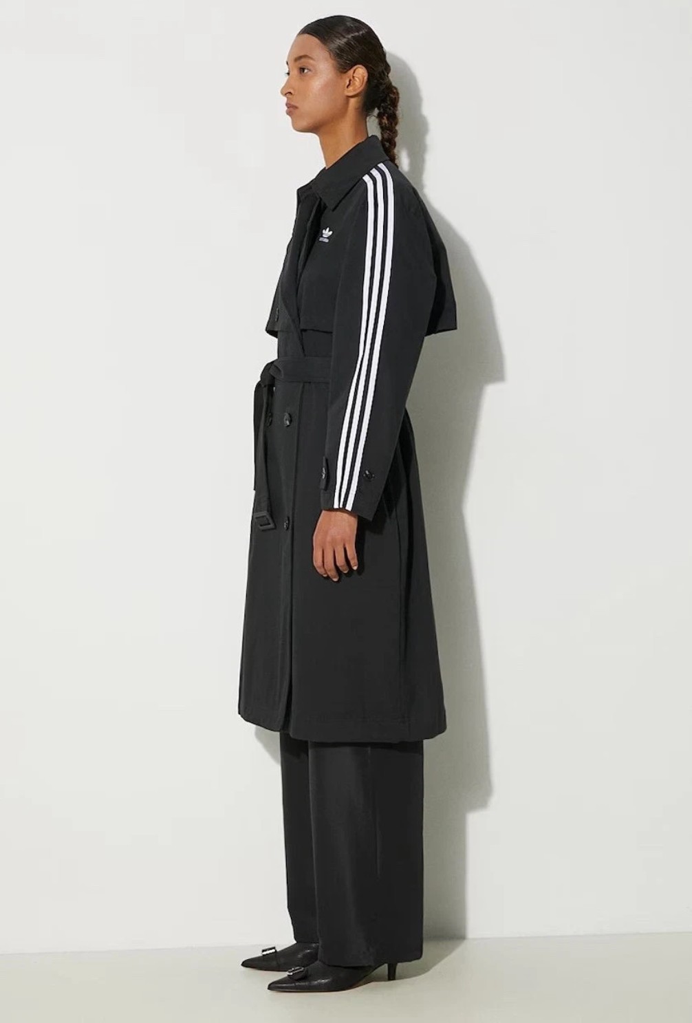 Adidas Originals Twill Trench Coat Black White Small UK 8-10 IZ0381 thumbnail 2