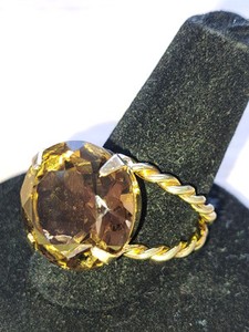 Authentic Ladies Gold Plated Smokey Amber Adjustable Ring