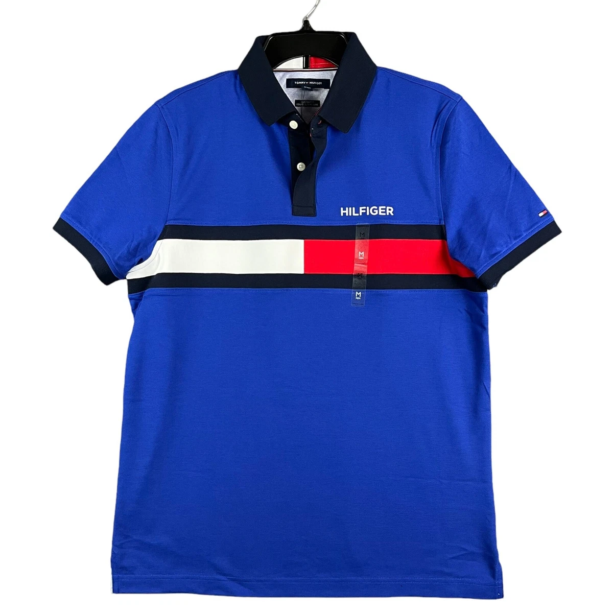 Tommy Hilfiger Mens Polo Shirt Size M Blue Red Custom Fit Stylish & Casual