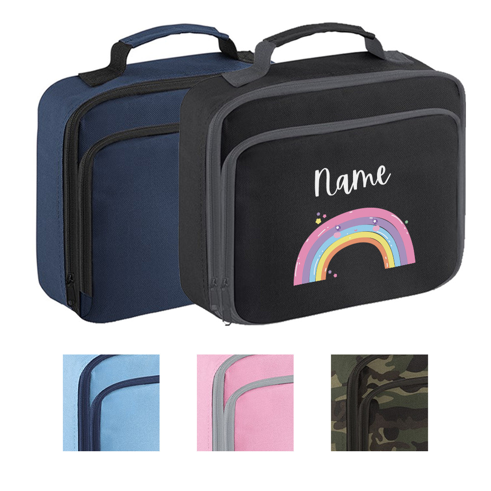 Caja de almuerzo personalizada arco iris nombre personalizado escuela niños niños niñas bolsa aislada
