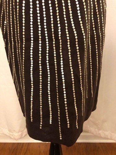 $239 Tory Burch Women’s 8 Brown Sequin 100% Linen Pencil Straight Skirt - Picture 6 of 12