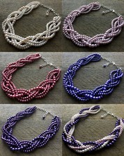 Statement Pearl Necklace Multi Strand Wedding Chunky Beaded Necklace 25 Colors
