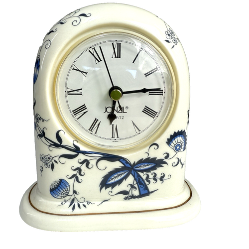 VINTAGE JONAL QUARTZ MANTLE CLOCK Blue Floral Delft Style Pattern Works Great - Picture 2 of 13