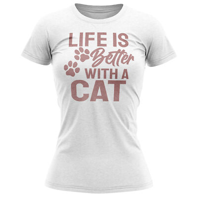 Das Leben ist besser mit einer Katze T-Shirt Besitzer Geburtstag Haustier Weintrinker Geschenk für ihn...