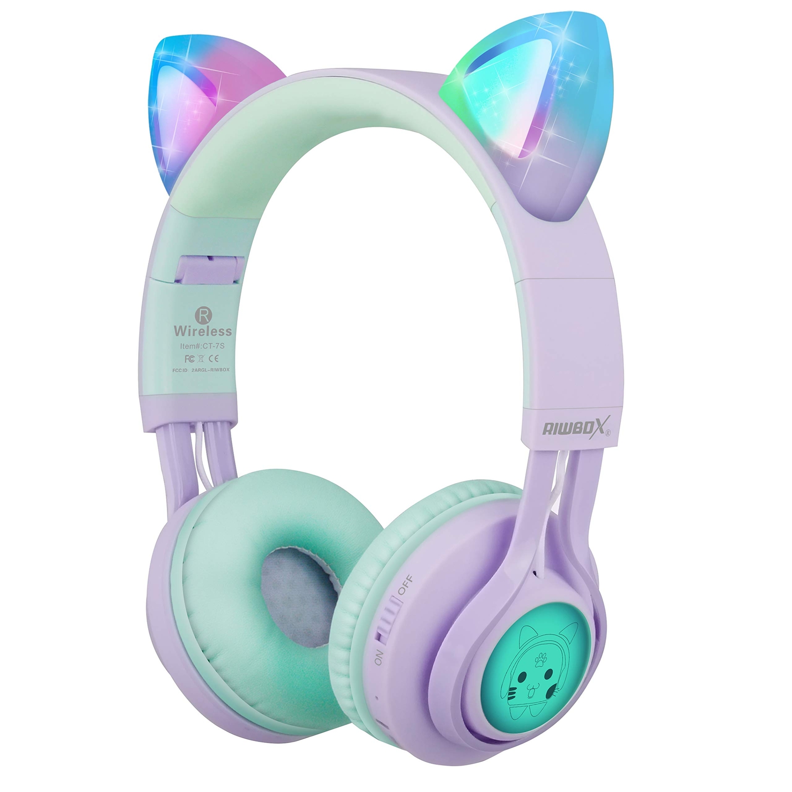 Riwbox CT-7S Kids Wireless Cat Ear Headphones with 85dB Volume Limit