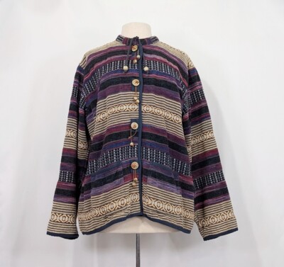 Vintage 90s Jacket Statement Tapestry Artsy Stripe Misses Size L Dress Barn