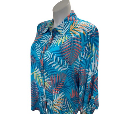 NWT 3X Ruby Rd Tropical Print Hot Tropics Roll-Tab Sleeve Blouse Top