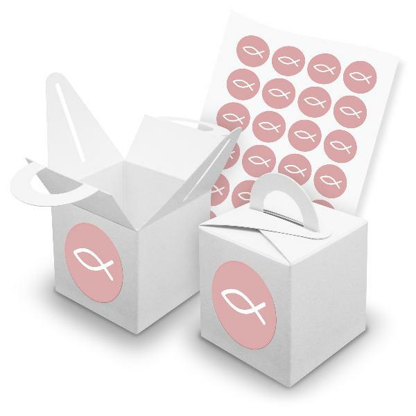 Itenga 24X WüRfelbox Mit Griff Weiß Sticker Fisch Altrosa Kommunion Konfirmation-image