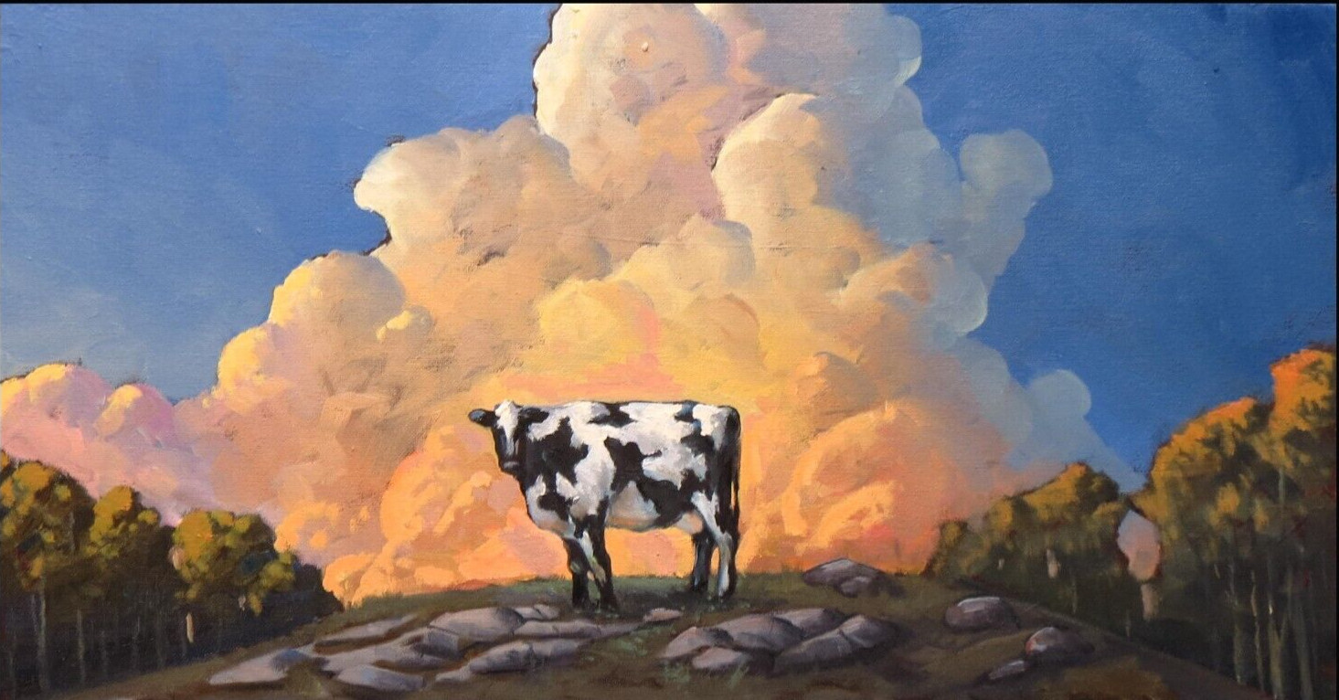 Cowboy Farm Art Giclee Signed Print Impressionism Bright Clouds Hawkins COA R26