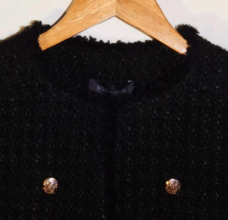 M&S Collection size 12 Black Tweed Straight Longline Blazer with Wool - Image 4 of 4
