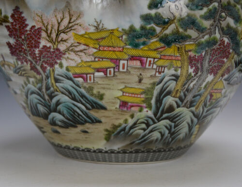 Large Chinese Republic Famille Rose Landscape Globular Porcelain Vase with Mark - Picture 9 of 12