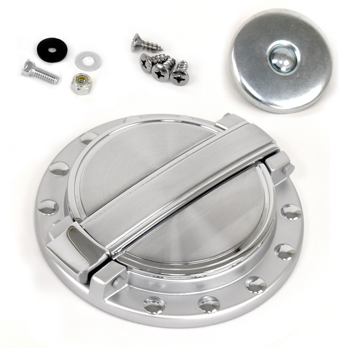 71-73 Ford Mustang Mach 1 Pop-Open Cover & Gas Cap, brushed fuel