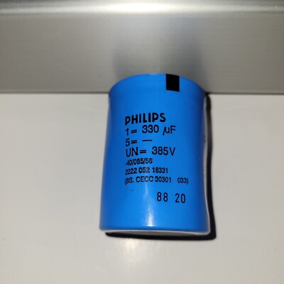 NOS PHILIPS 2 LEAD ELECTROLYTIC CAPACITOR 330 MFD 385V  2222-052-58151