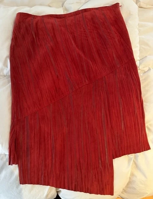 BLUFASHION (BLUMARINE) 华丽独特麂皮绒/皮革裙子全新带标签意大利 46 — 第 2/4 张图片