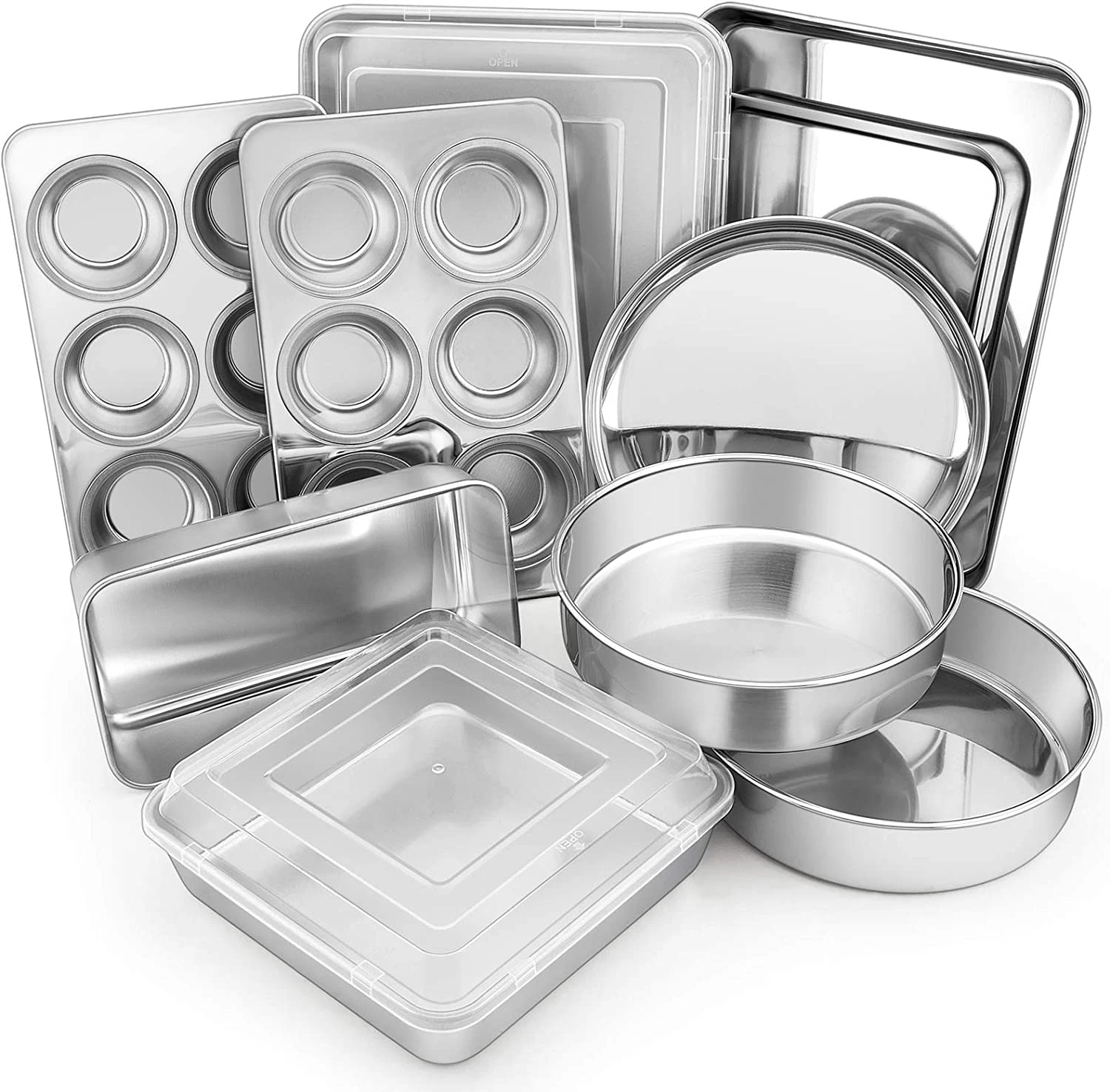 Stainless Steel Bakeware Sets 12-Piece round Square/Rectangle Cake Pans with Lid