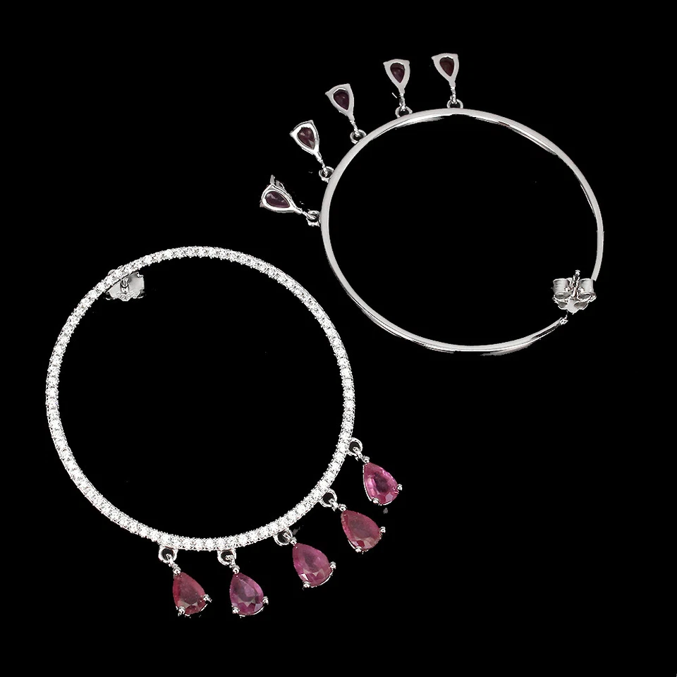 925 Sterling Silver Earrings Pear Ruby 6x4mm Simulated Cz Gemstone Jewelry - Image 3 of 4