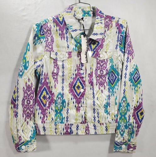 Denim Jacket NY Prince Street Medium Retro 90s Splat Multi Color Off White Coat