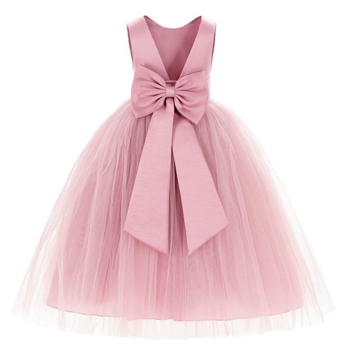 Satin Flower Girl Dress with Bow Party Dresses Bridesmaid Dress Graduation Dress - Picture 26 of 29