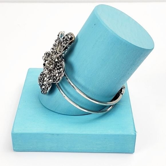 Flower Statement Clasp Cuff Rhinestone Embellished - image 4