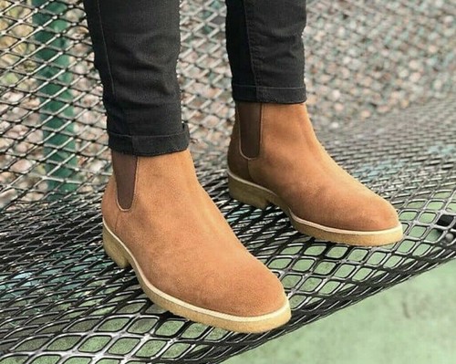 Kaarsen Europa havik Handmade Mens Tan color Suede Chelsea boots, Mens Crepe sole chelsea boots  | eBay