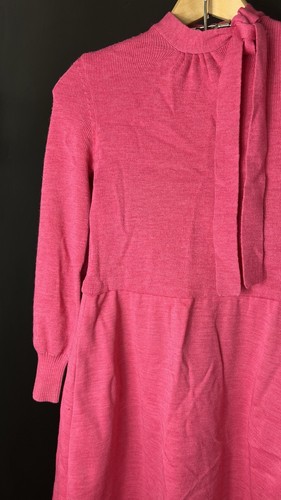Vtg Ciao Pink Sweater Dress Puff Sleeve 100% Pure New Wool Knit, Bows - Picture 2 of 23