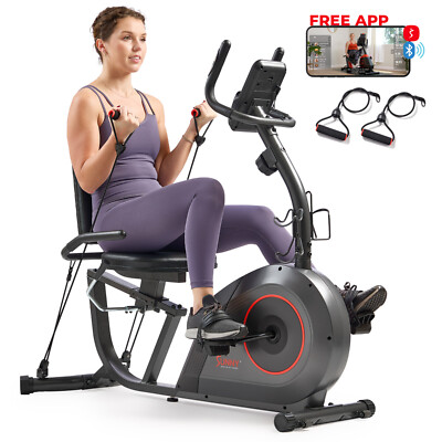 Sunny Health Fitness 16-Level Smart Magnetic Recumbent Bike