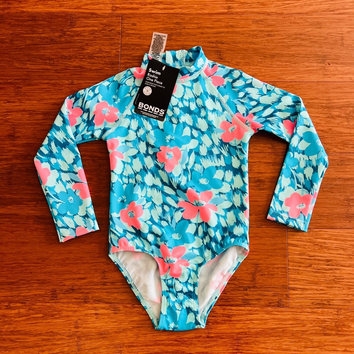 Bonds Baby Swim Rashie One Piece Long Sleeve Swimsuit Blue Pink