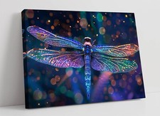 MULTI COLOUR BLUE DRAGONFLY CONTEMPORARY DECOR CANVAS WALL ART PICTURE PRINT