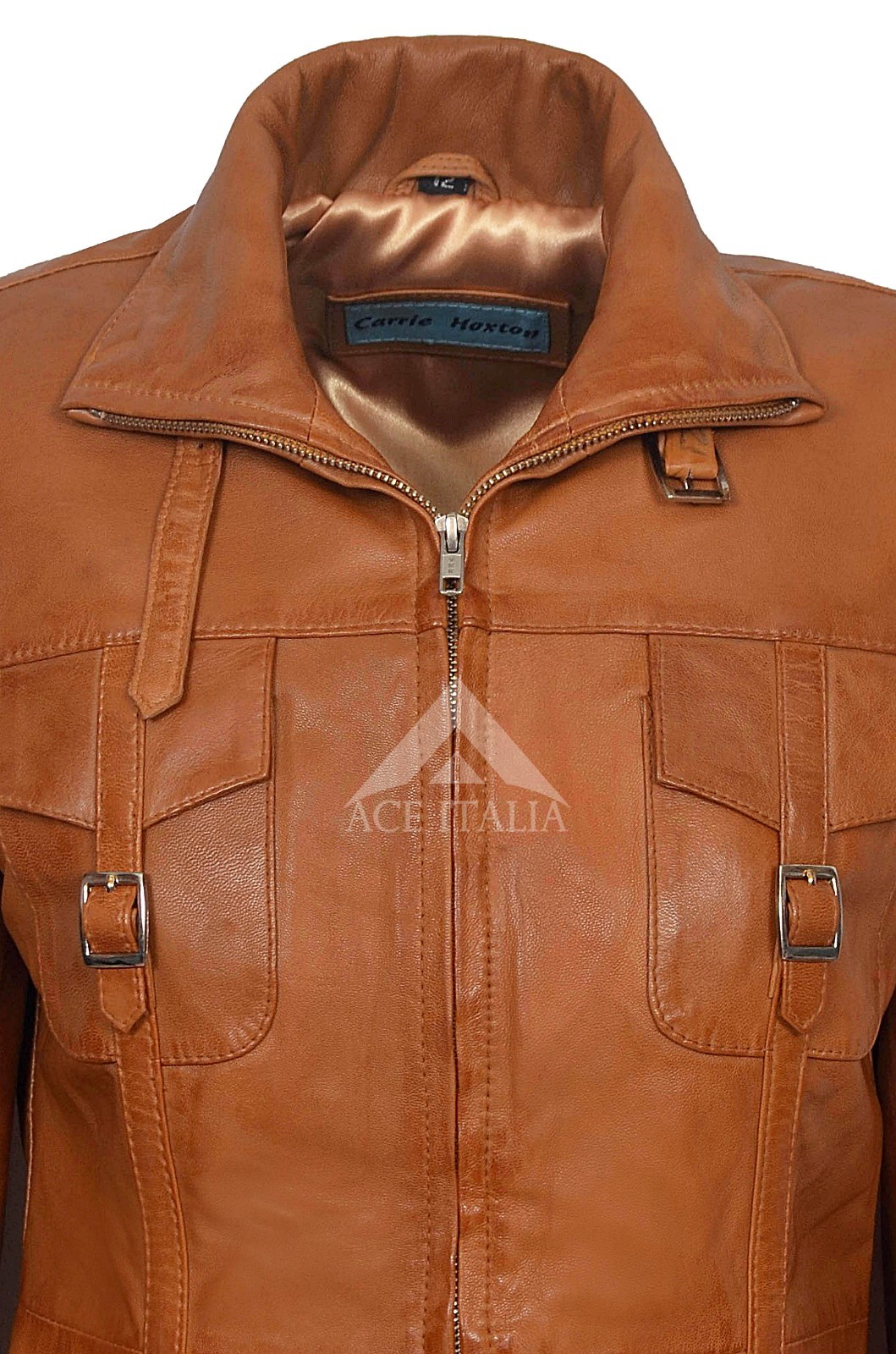 ALTRA Giacca donna pelle marrone stile gotico aderente CAPPOTTO VERA PELLE DI AGNELLO 1310