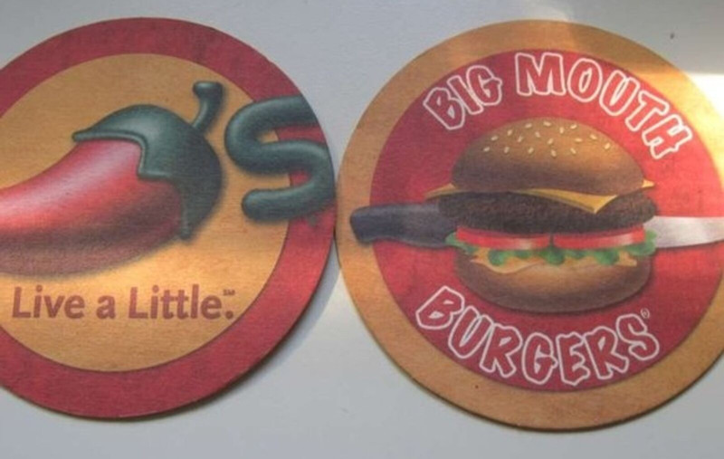 2 Chili's Big Mouth Burger Collectible Pulp Board Drink Coasters Restaurant Bar