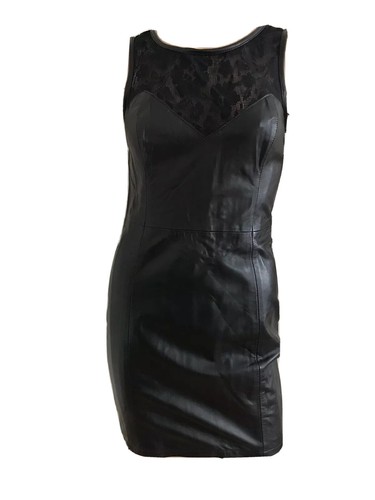 TOPSHOP RARE BLACK LEATHER LACE BODY CON PENCIL MINI DRESS UK 8 EU 36 SMALL BNWT - Picture 4 of 12