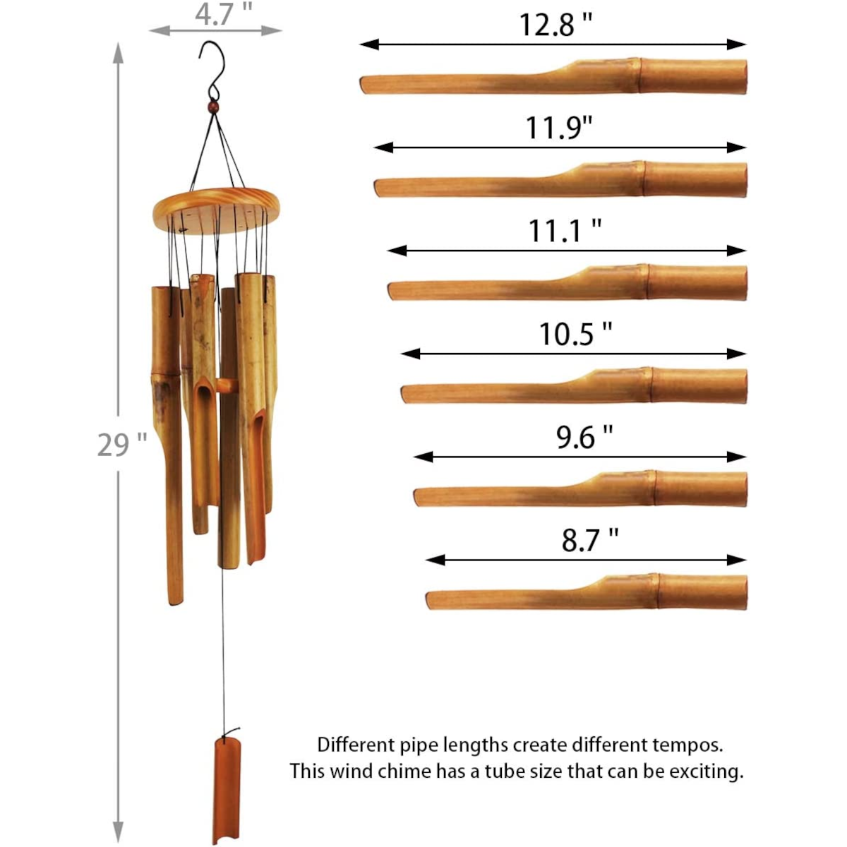 Wood Wind Chime for Outdoor Garden and Patio Decor, Beautiful Bamboo