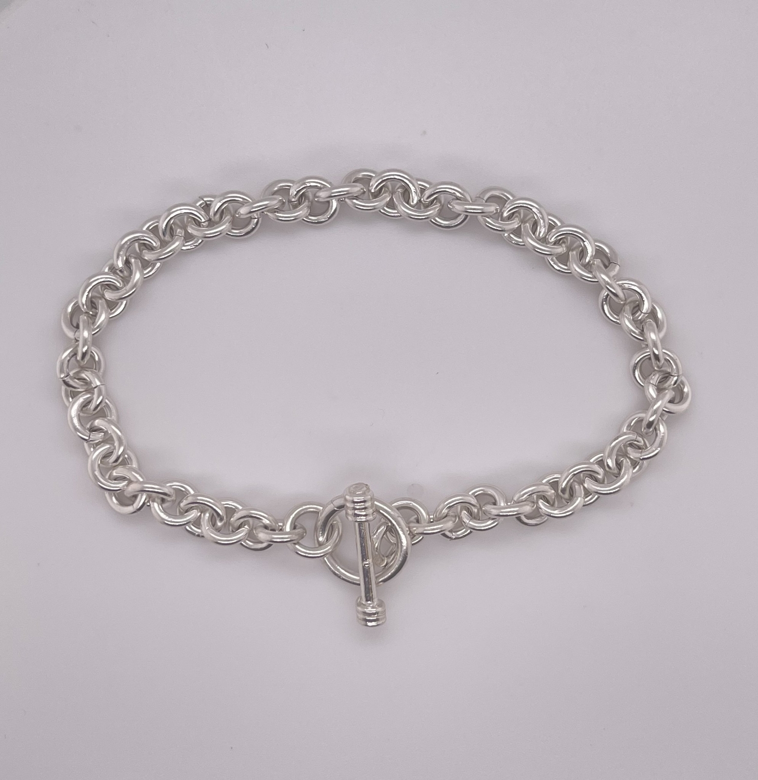 Stackable Sterling Silver Toggle Charm Chain Brac… - image 1