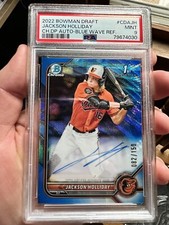 JACKSON HOLLIDAY 2022 BOWMAN CHROME 1ST PROSPECT BLUE WAVE REFRACTOR AUTO /150 
