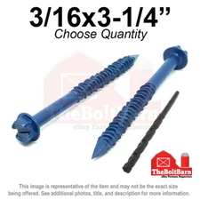 3/16x3-1/4" Slotted Hex Washer Head Phillips Piercing Point Concrete Screws Blue