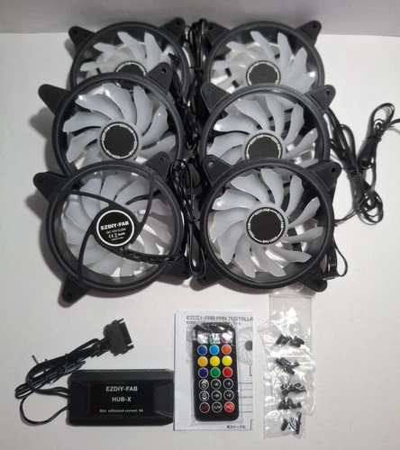 EZDIY-FAB RGB Slim Fan Set of 6 for PC - Computer Case Fan - New/Open Box