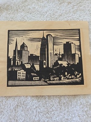 LOOK RARE Dietrich H Neufeld DAYTON Linocut Print Expressionist Artist Russian 