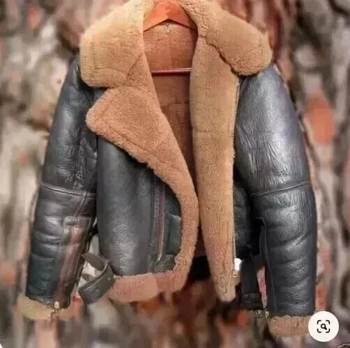 B3 RAF Aviator Bomber Jacket Men Real Shearling Leather Flying Irvin Fur Coat - Image 2 of 4