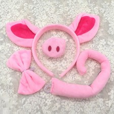 Pig Headband Ears And Tail Set Costume Accessory Pink