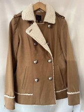 Material Girl Women's Tan Faux Shearling Peacoat Jacket Size M