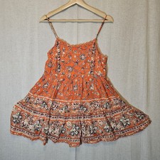 Urban Outfitters Sundress Orange Floral Mini Embroidered Scalloped Hem Small