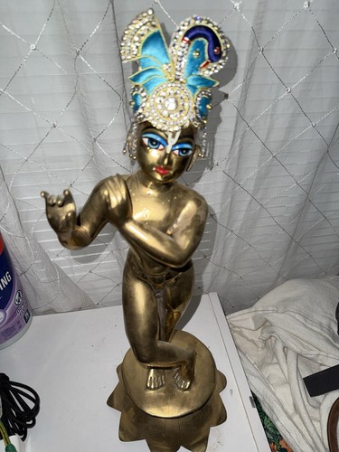 Krishna Authentic Hindu Brass Deity Statue 15.4’’, 39cm, 9 Lbs