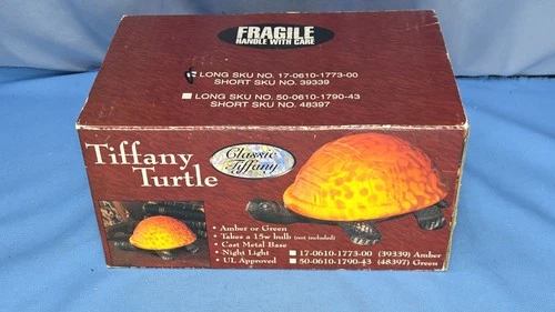 NEW Vintage Tiffany Turtle Metal & Amber Shell  Glass Night/Novelty Light 10"