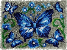 veirousa Blue Butterfly Latch Hook Kit for Adults Beginners, Pre-Printed Latch H