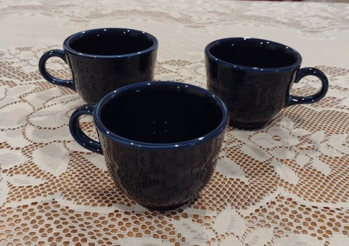 Fiesta Ware Cobalt Blue Cups Set of 3 Homer Laughlin HLC USA Vintage Pottery