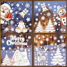 Christmas Window Clings, 9 Sheets Xmas Stickers Double-Sided White